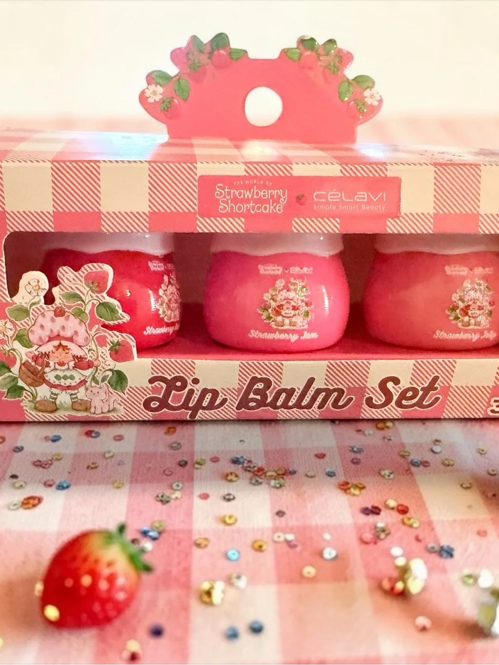 Strawberry Shortcake 3-Piece Lip Balm Set Strawberry Scent New